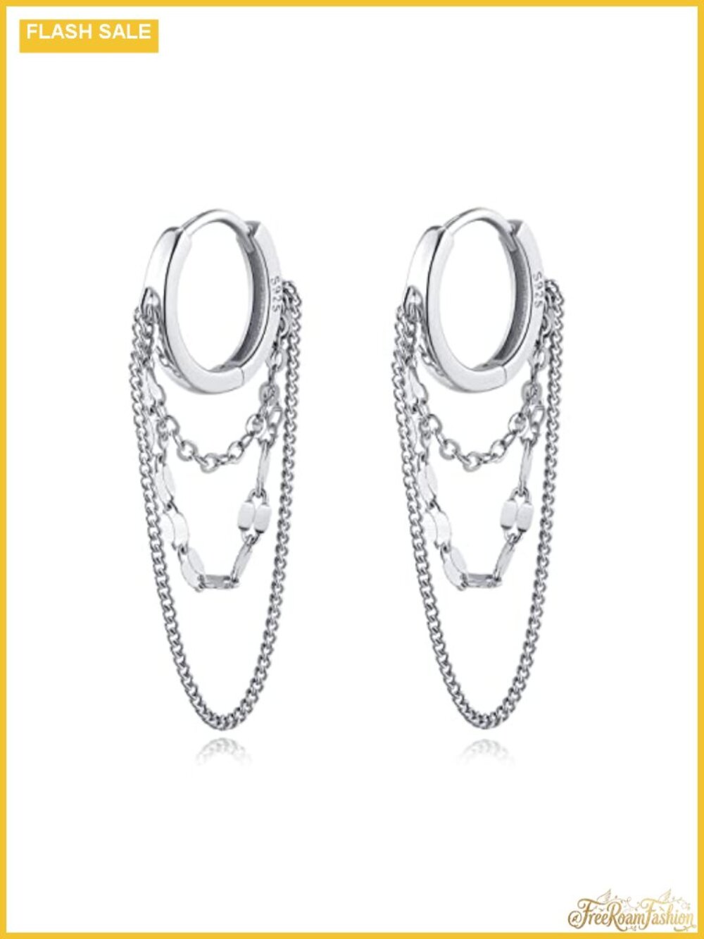 Sterling Silver Chain Drop Dangle Hoop Earrings Women Teens
